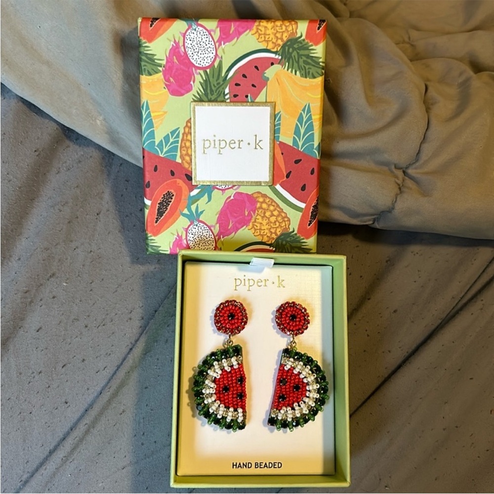 Piper K Watermelon Hand Beaded Earrings